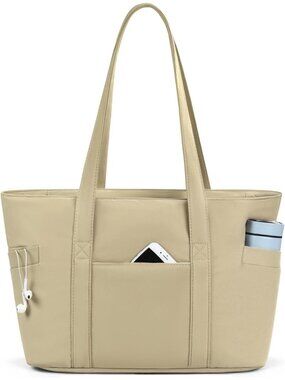 Women Brown Lightweight Nylon Tote Zipper Laptop Work Nurse Bag